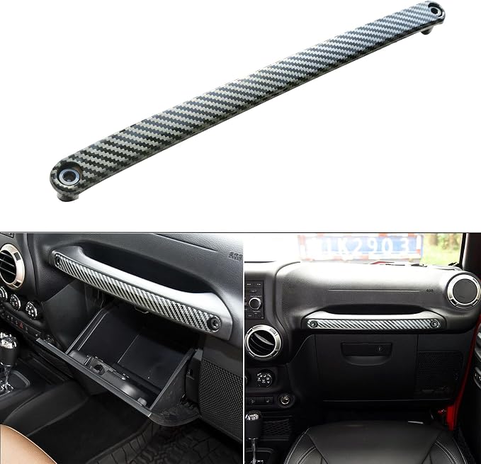 Copilot Grab Bar Trim Cover for 2011-2017 Jeep Wrangler JK JKU with Screw | Fits 11-17 Wrangler JK JKU, Passenger Seat Grab Handle Cover, Carbon Fiber, ABS Trim With No Drilling Installation
