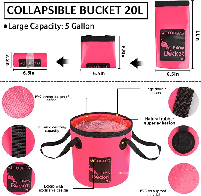 22Pcs Car Wash Cleaning Tools Kit Car Detailing Set with Canvas Bag Pink Collapsible Bucket Wash Mitt Sponge Towels Tire Brush Window Scraper Duster Complete Interior Car Care Kit