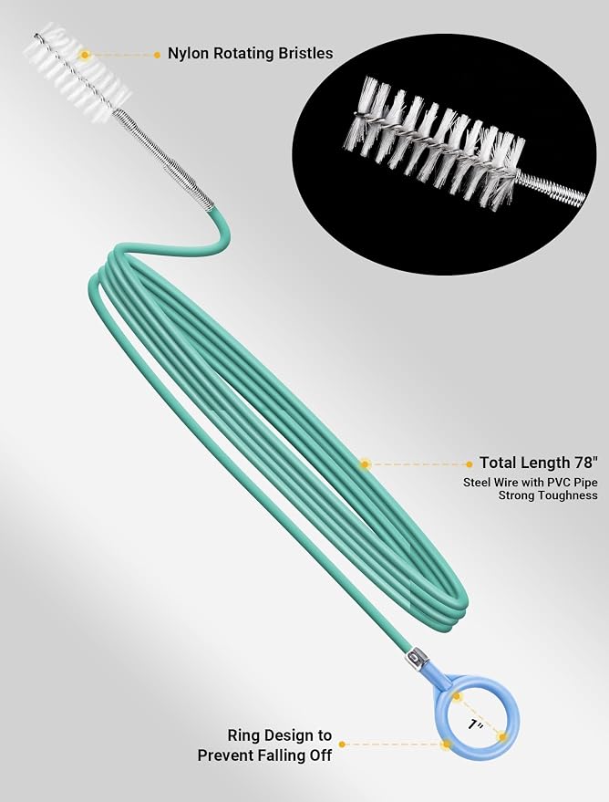 SARDVISA 2-Pack 78-Inch Sunroof Drain Brushes, Flexible Tube Cleaners | 2 Flexible 78-Inch Brushes Reach Curved Drain Tubes to Remove Dirt and Debris from Sunroofs, Doors, Wipers and Narrow Pipes