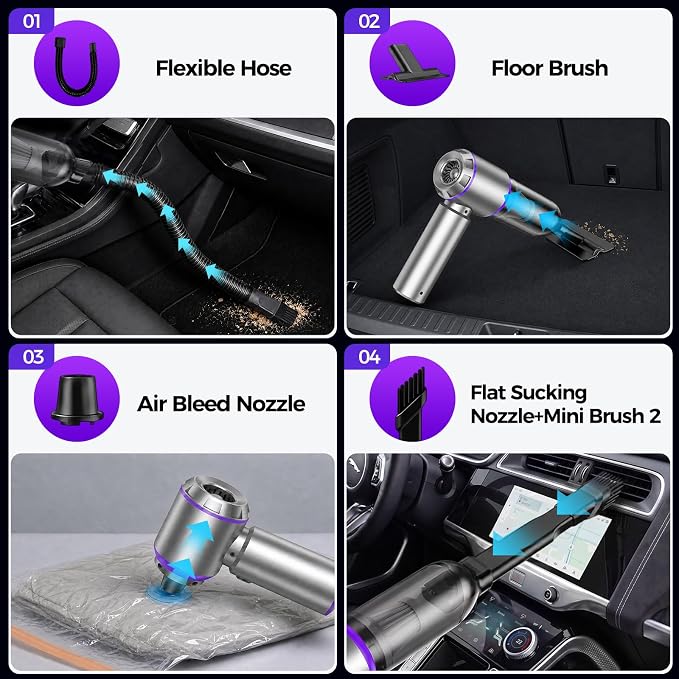 Mini Car Vacuum Cleaner Portable Cordless, 21000PA High Power Small Vacuum CleanerHandheld Vacuum, Compressed Air Duster & Air Blower & Aspiradora para Carro for Car, Home, Office, Pet