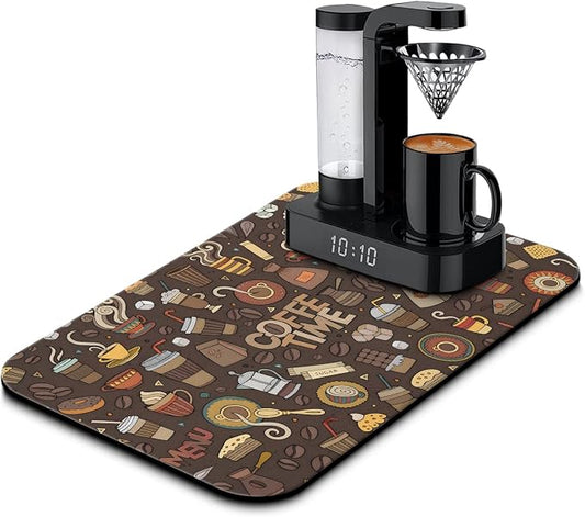 Coffee Bar Mat Accessories for Countertop Super Absorbent Anti-Slip Silicone Dish Drying Mats for Kitchen Counter Draining Pad Decor Gift Fit Coffee Maker Coffee Pot Espresso Machine 19inx12in