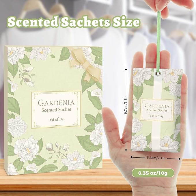 STRN Scented Sachets for Drawer and Closet, Gardenia Scent 14 Pack for Home | Long-Lasting Sachets, Small Space Air Freshener for Wardrobes