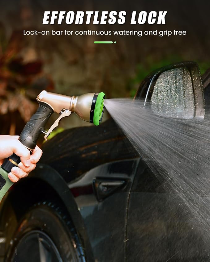 RAINPOINT Garden Hose Nozzle, Metal Hose Sprayer Nozzle With 9 Adjustable Spray Patterns, Heavy Duty Hose Sprayer for Watering Plants, Lawns, Car Wash, Pet Washing (Green)