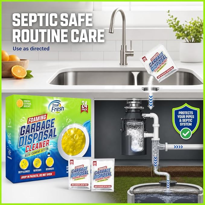 True Fresh Foaming Garbage Disposal Cleaner Pods, Fresh Lemon Scent, 24 Pack (24, Fresh Citrus Scent)