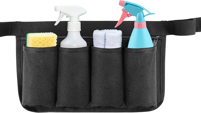 Tool Pouch, Waist Tools Bag Belt, Bottle Holster, Heavy Duty Working Tool Apron for Janitorial, Custodial, Housekeeping, Cleaning (F)