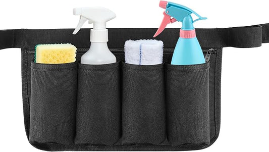 Tool Pouch, Waist Tools Bag Belt, Bottle Holster, Heavy Duty Working Tool Apron for Janitorial, Custodial, Housekeeping, Cleaning (F)