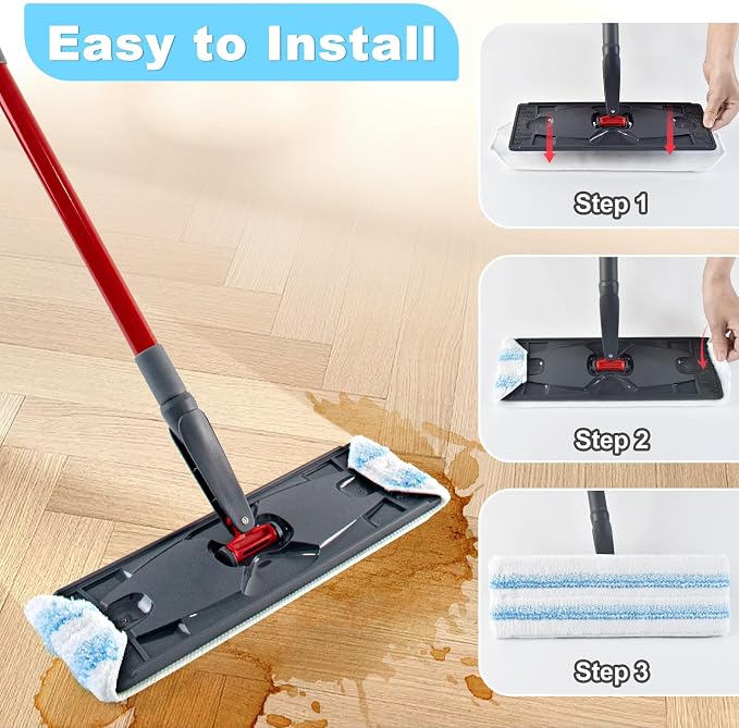 Mop Replacement Pads for OCedar H2prO Flat Mop System, 6 Pack Mop Pads for Ocedar H2prO Flat Mop, Machine Washable and Reusable Microfiber Mop Heads Replacements, Mop Refills Safe on Various Floors