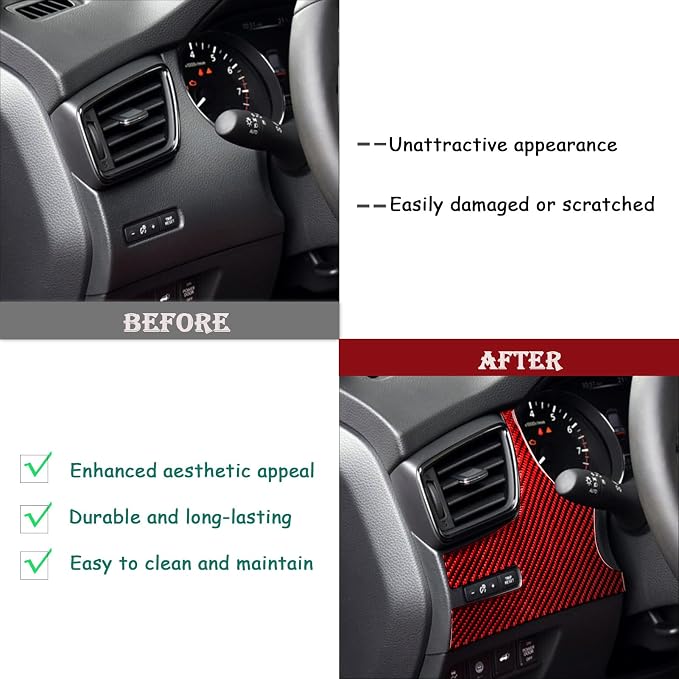 Red Real Carbon Fiber Trim for Nissan Rogue Accessories | for 2014-2020 / Rogue Sport 2017-2022 Headlight Switch Panel Cover Sticker Interior Thick Overlay Decal