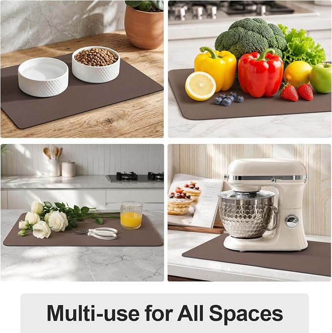 Ecotrim - Dish Drying Mat for Kitchen Counter | Coffee Bar Mat for Countertops | Heat Resistant Drainer Mat with Non-slip Rubber Backed | Hide Stain Kitchen Absorbent Draining Mat | Brown 18"x24"