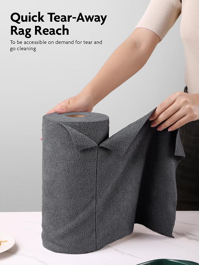 Fantasticlean Microfiber Cleaning Cloth Roll-40 Sheets, 12" x 12" (Dimgrey) | Super Absorbent, Lint-free, Tear-away Microfiber Towel Roll, for All-Purpose Cleaning