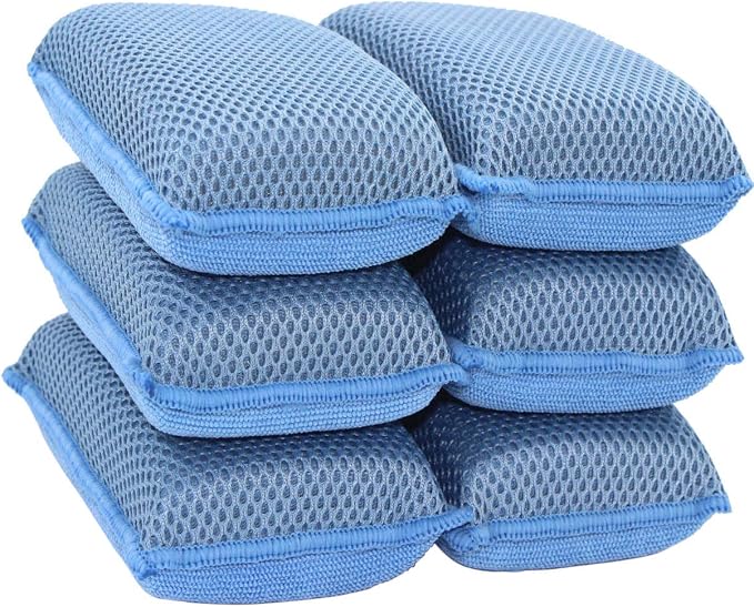 Miracle Microfiber Kitchen Sponge by Scrub-It (6 Pack) - Non-Scratch Heavy Duty Dishwashing Cleaning sponges- Machine Washable - (Blue)