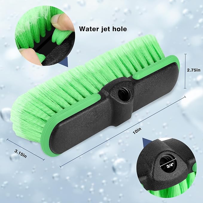 10“ Car Wash Brush Head, Scrub Brush Attachment for Extension Pole, Outdoor Cleaning Tool for Window, Wall, Floor, Deck, Patio
