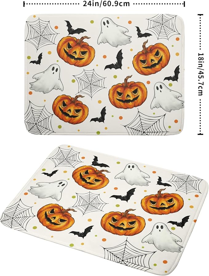 Halloween Dish Drying Mat for Kitchen Counter Ghost Pumpkin Festival Microfiber Absorbent Dish Draining Reusable Washable Foldable Extra Large 18"x24"