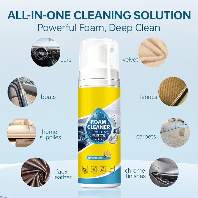 DIMOT 4-in-1 Multi-Enzyme Foam Cleaner, New Foam No-Rinse Cleaner, All-Purpose Foam Cleaning Spray for Car Interior, Kitchen Grease, Bathroom Tiles, Sofa Upholstery (2PC)