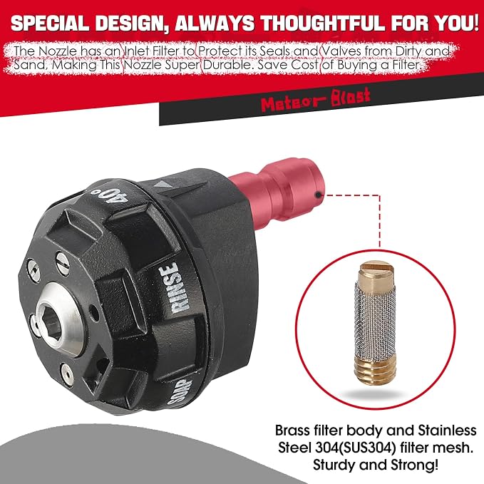 Meteor Blast 6 in 1 Pressure Washer Nozzle Tips，Mutiple Degrees in One， Quick Change over and Adjustable, 1/4 inch Quick Connector, MAX 4500PSI for Pressure Washer