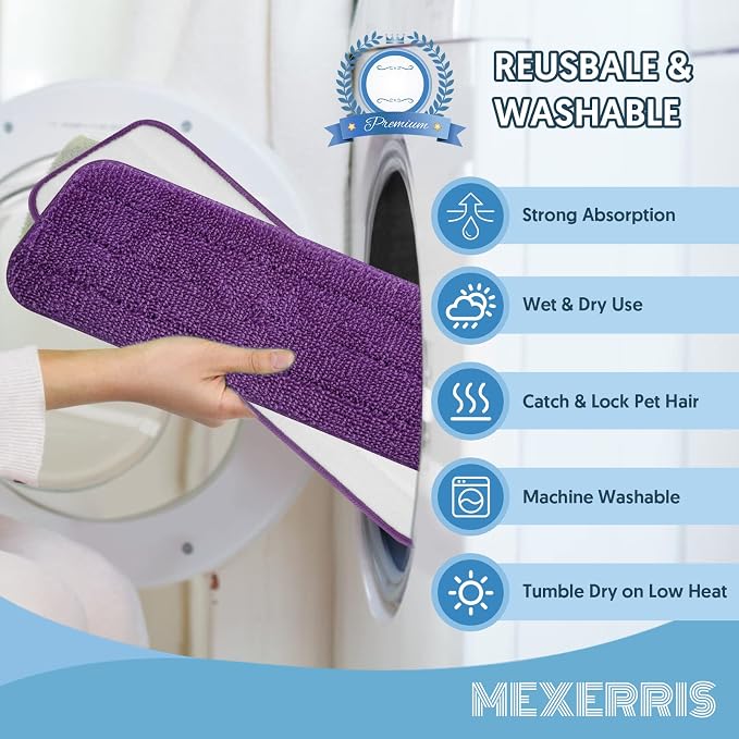 7 Pack Washable Reusable Mop Pads for Swiffer PowerMop: Wet Mops Refills | PowerMop Microfiber Refills, Machine Washable, Hard Floor Mop Pads Replacement, for 13''-15'' Spray Mops Multi-surface Floors
