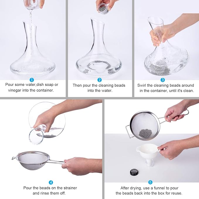 Simtive 1500 PCS Decanter Cleaning Beads, Cleaner for Wine Decanter, Carafe and Vase, 304 Stainless Steel Cleaning balls
