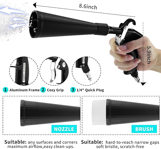 GOCCIDA Car Dry Cleaning Gun Tornado Air Blow Gun | Car Detailing Kit Interior Cleaner,Car Detailing Tools for Car Quickly Blasts Dirt and Dust with Nozzle and Dusting Brush