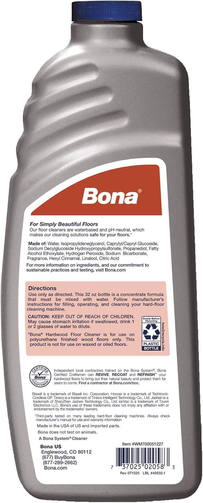 Bona® Hardwood Floor Cleaner - Hard-Floor Cleaning Machine Formulation - 32 fl oz - Cedar Wood