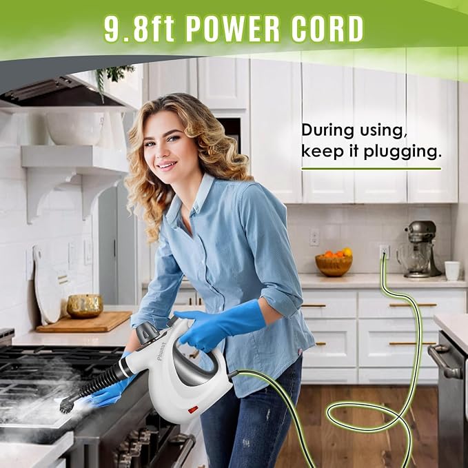 Phueut Pressurized Handheld Multi-Surface Natural Steam Cleaner with 12 pcs Accessories, Multi-Purpose Steamer for Home Use, Steamer for Cleaning Floor, Upholstery, Grout and Car (Grey)