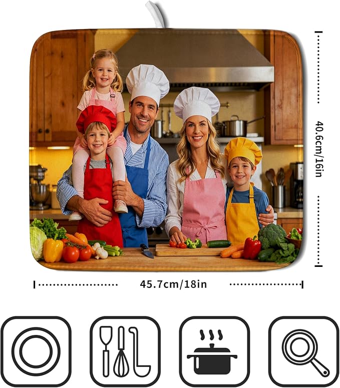 Custom Personalized Dish Drying Mat for Kitchen Counter Customized Dying Pad with Picture Text Home Decor