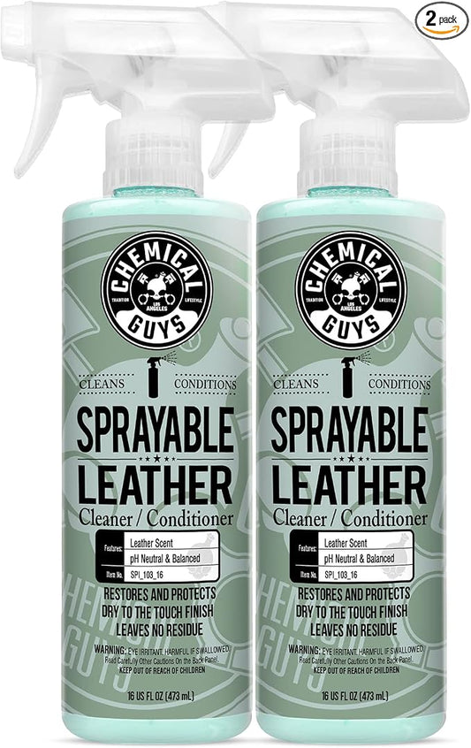 Chemical Guys SPI_103_1602 Sprayable Leather Cleaner and Conditioner in One for Car Interiors, Apparel, and More (Works on Natural, Synthetic, Pleather, and More) Leather Scent, (2 Pack) 16 fl oz | One-step spray cleans and nourishes leather, vinyl and...