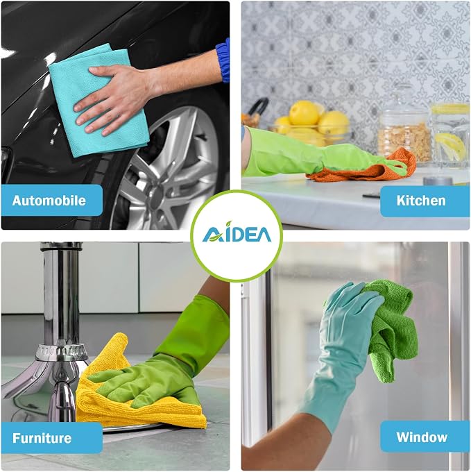 AIDEA Microfiber Cleaning Cloth, 300PK, Soft Absorbent Rags, Microfiber Towels for Cars, Kitchen Towels, Dusting Cloth for Home, Window, Cleaning Supplies, 12"×12"