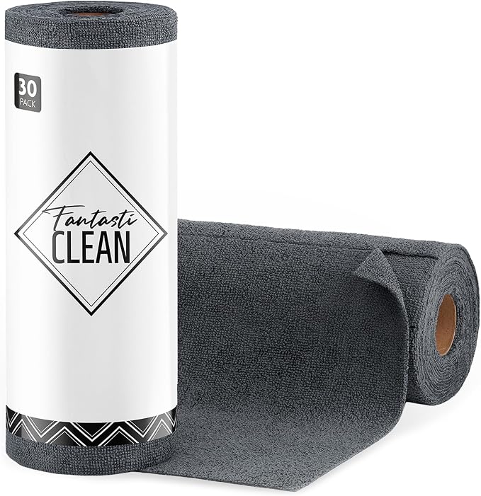 Fantasticlean Microfiber Cleaning Cloth Roll-30 Sheets, 12" x 12" (Dimgrey) | Super Absorbent, Lint-free, Tear-away Microfiber Towel Roll, for All-Purpose Cleaning