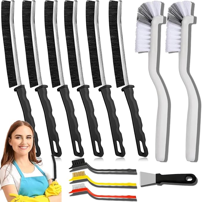 Crevice Cleaning Brush 12-Pack - Heavy Duty Hard Bristle Gap Brush for Deep Cleaning - Ultra-Thin Window Track Cleaning Tool for Shower Grout, Sliding Doors, Baseboards & Auto Detailing