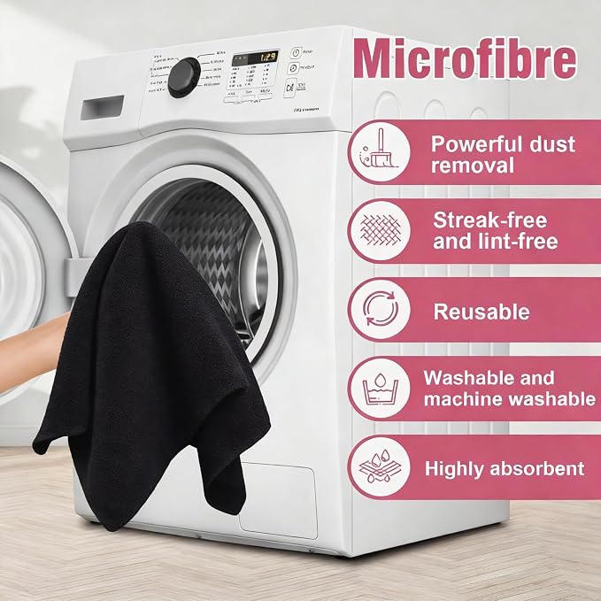 4 Pcs Extra Large Microfiber Cleaning Cloth 30 x 20 Inch Reusable Thick Cleaning Towel Washable Solid Color Microfiber Towel for Home Office Window Cars Glass (Black)