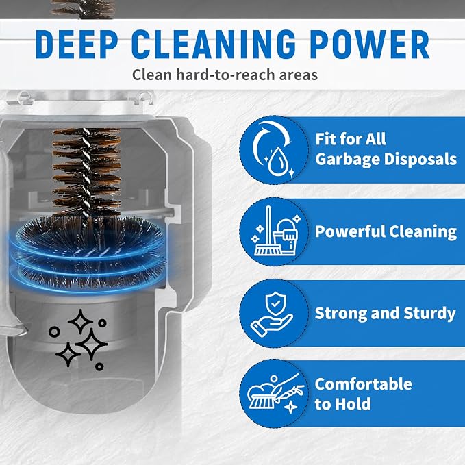 Garbage Disposal Cleaner Brush, Extra Long Handle for Deep Cleaning, 3D Nylon Brush Head Eliminates Residue and Odor, Universal Fit for All Disposal Units, Keep Your Kitchen Fresh and Hygienic 15inch