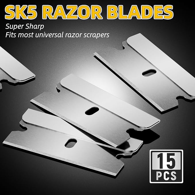 DIYSELF Razor Scraper with 15 Extra Razor Blades, Stove Top Cleaner Tool | Paint Scraper for Stickers, Labels, Glue and Residue on Glass, Metal and Tile, Razor Scraper with Built-In Blade Storage
