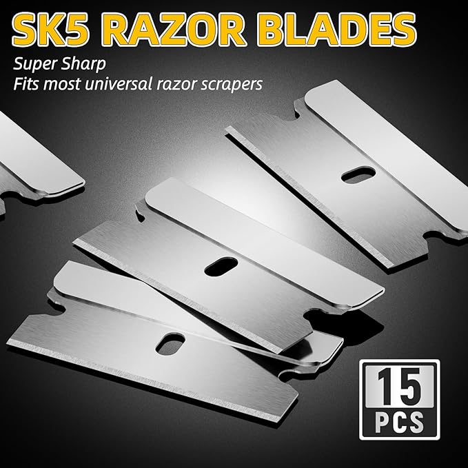 DIYSELF Razor Scraper Tool with 15 Extra Blades for Kitchen, Paint Scraper | Built-In Blade Storage Razor Scraper for Cooktops, Oven Glass, Windows and Tile, Paint Scraper for Stickers, Glue and Residue