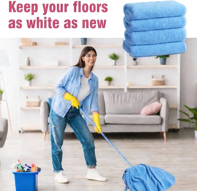 4 Pcs Extra Large Microfiber Cleaning Cloth 30 x 20 Inch Reusable Thick Cleaning Towel Washable Solid Color Microfiber Towel for Home Office Window Cars Glass (Blue)