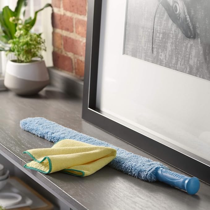 E-Cloth Cleaning & Dusting Wand - Long Hand Dusters for Cleaning, Reusable Microfiber Duster Washable, Cleans Dust & Pet Hair, Flexible Foam for Hard-to-Reach Ceiling Fan Blades - Blue (1 Pack)