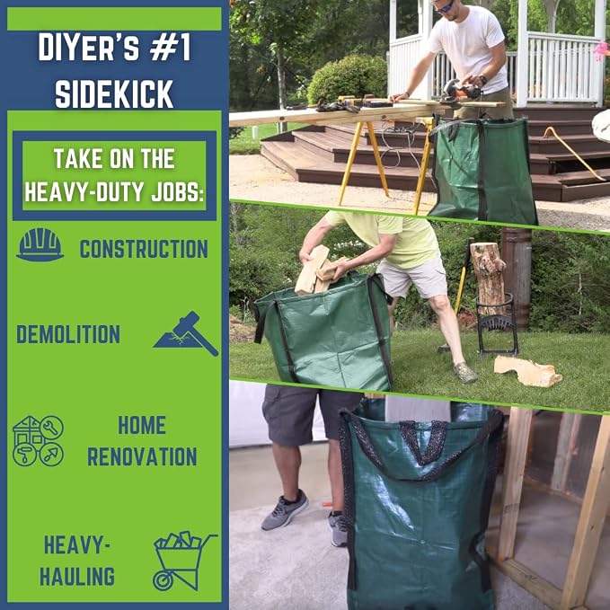 DURASACK Heavy Duty Home and Yard Waste Bag 48-Gallon Woven Polypropylene, Reusable Lawn and Leaf Garden Bag with Reinforced Carry Handles, Pop-Up Self-Standing Garbage Can, Blue (Pack of 2)