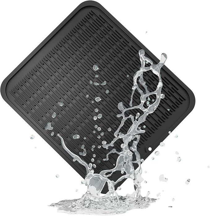 ZLR Heavy-Duty Silicone Dish Drying Mat (16" x 18" / 401 x 455mm) - XL Family-Size Thick 4mm Drainboard for Pots, Pans & Heavy Cookware - Oversized Trivet & Counter Protector, Non-Slip (Black)