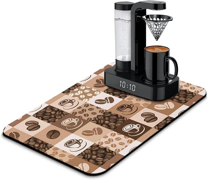 Fun Coffee Mat 23inx15in,Coffee Bar Mat for Countertops,Absorbent Hide Stain Anti-Slip Coffee Bar Accessories Fit Under Coffee Machine Mat,dish Drying Mats for Kitchen