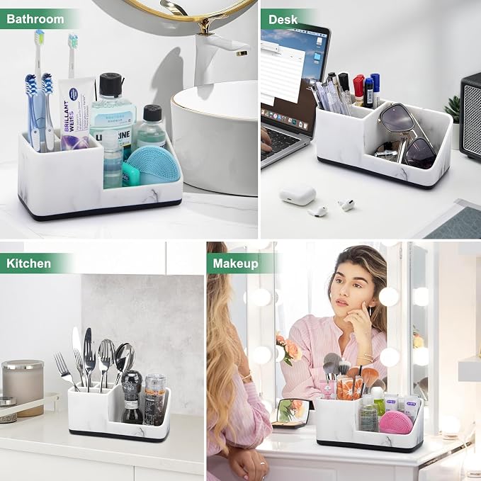 PARKMANI Marble Bathroom Counter Organizer, Kids Electric Toothbrush and Toothpaste Holders for Bathroom Organizers and Storage (Marble)