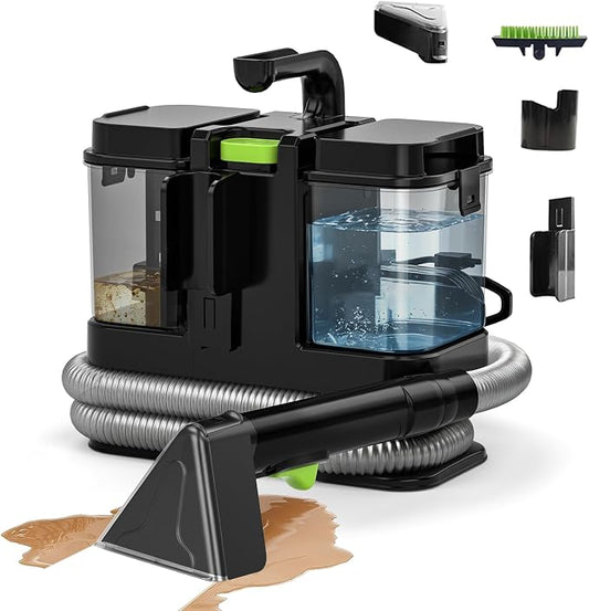 18Kpa Carpet Cleaner Machine, Portable Carpet and Upholstery Cleaning Machine, Deep Cleaning for Rugs, Couch, Car Interiors Stains, Pet & Family Friendly, 120V (GREEN)