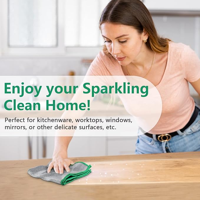Airlab Glass Polishing Streak Free Miracle Cleaning Cloth, Sliver-Green | Lint Free Microfiber Cleaning Rags for Glasses Kitchen Dish Mirrors Easy Clean, 12 x 12 Inches, Pack of 6