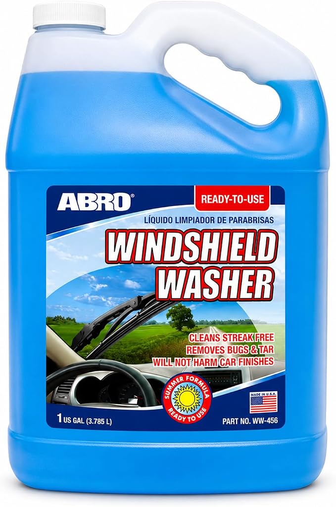 ABRO Windshield Washer Fluid Ready to Use Formula - 1 Gallon, Pre-Mixed, Streak-Free Cleanliness, 2-In-1 Removes Bugs & Tar