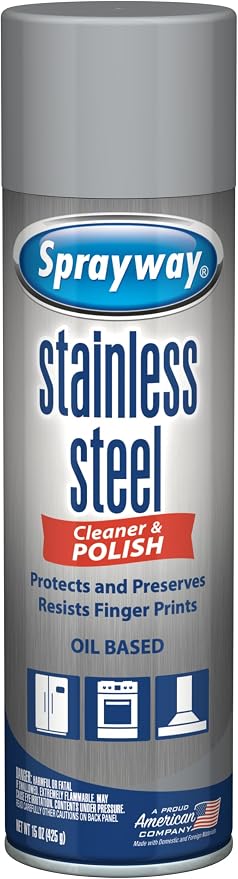 Sprayway Stainless Steel Cleaner Aerosol Spray (Oil-Based), 15oz, Pack of 6 | Cleans, Polishes, Protects | Resists Fingerprints, Foaming Action | Ideal for Stainless Steel Appliances & Surfaces