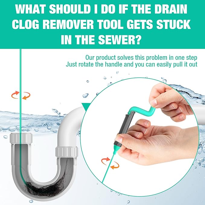Bathroom Drain Hair Remover Tool with Rotating Handle, Reinforced Steel Core Drain Snake Cleaner for Shower, Bathtub and Bathroom Sink, Flexible Hair Clog Removal Tool for Narrow Drains(6PCS)