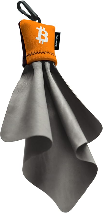 SPUDZ Classic Microfiber Lens Cleaner – Clip-On Pouch, Washable – for Binoculars, Scopes, Glasses, Screens | Classic | Bitcoin, 6 x 6 Inch