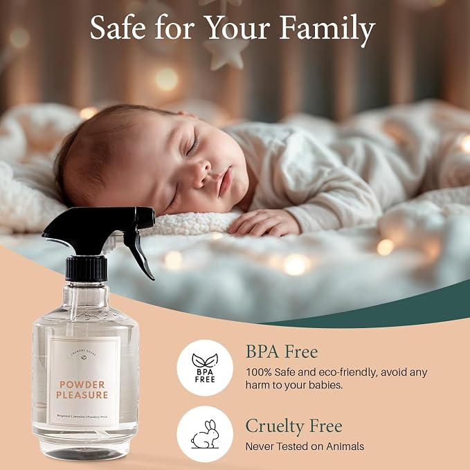 Chakra Freshener Fabric Spray - Long-Lasting Multi-Purpose Laundry Scent for Bedding, Clothes & Home Fabric Deodorizer, Luxury Room & Textile Deodorizer, Linen Spray w/Trigger, 34oz, Powder Pleasure