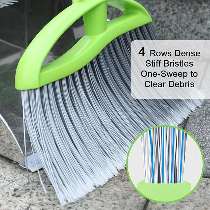 3 Pack Wide Heavy Duty Angle Broom - Stiff Bristle Outdoor Brooms for Sweeping Patio, Garden, Garage, Yard (Black, Yellow, Green)