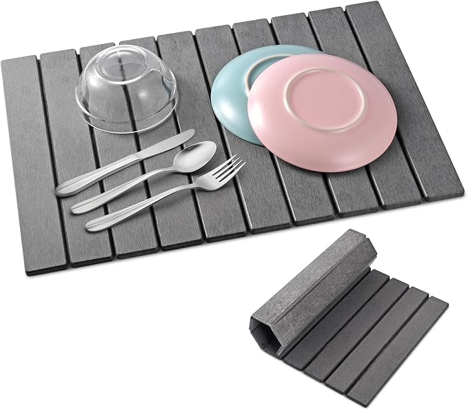 cuomaop Stone Drying Mat for Kitchen Counter Large, Foldable Quick Dry Diatomaceous Earth Mat for Dishes Bottles Cups, Absorbent Collapsible Stone Dish Drying Mat for Countertop Bathroom 23" x 15.3"