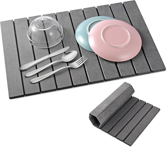 cuomaop Stone Drying Mat for Kitchen Counter Large, Foldable Quick Dry Diatomaceous Earth Mat for Dishes Bottles Cups, Absorbent Collapsible Stone Dish Drying Mat for Countertop Bathroom 23" x 15.3"