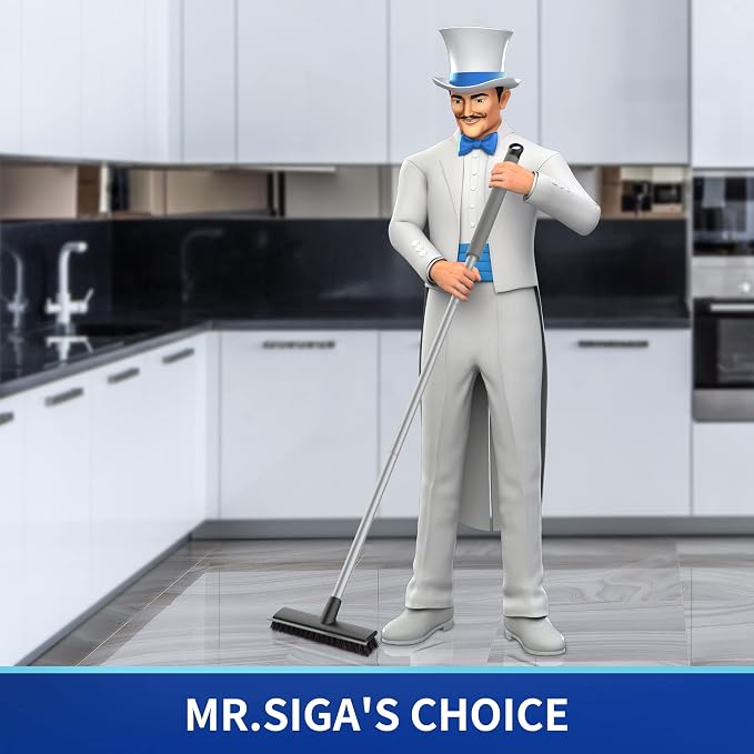 MR.SIGA Floor Scrub Brush with Long Handle for Cleaning Cleaning Bathroom | Shower floor scrubber, 2 in 1 scrubber and squeegee for cleaning patio, garage, wall, tile with stiff Bristles